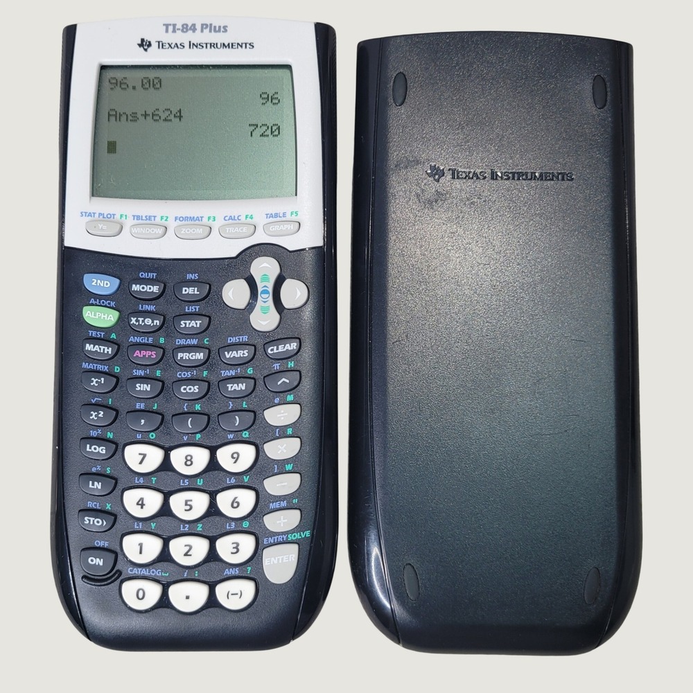 Texas Instruments TI-84 Plus Graphing Calculator Black Silver with Cover EUC